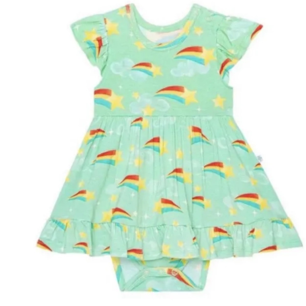 Posh Peanut | Fallon Cap Sleeve Ruffled Bodysuit Dress | NWT | 0-3 Months